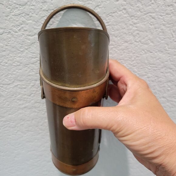 Vintage Brass And Copper Rustic Match Stick Holder Striker + Handle 8” MCM Old - Picture 12 of 13